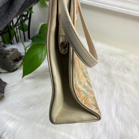 Vintage 50s L & M Cream Floral Tapestry Handbag - Picture 8 of 11